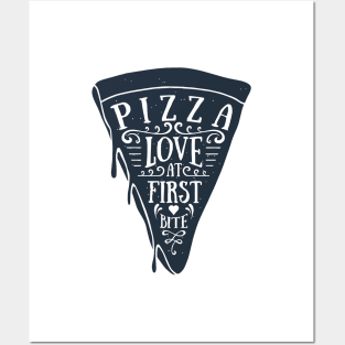 Hand Drawn Pizza Slice. Love At First Bite. Lettering Posters and Art